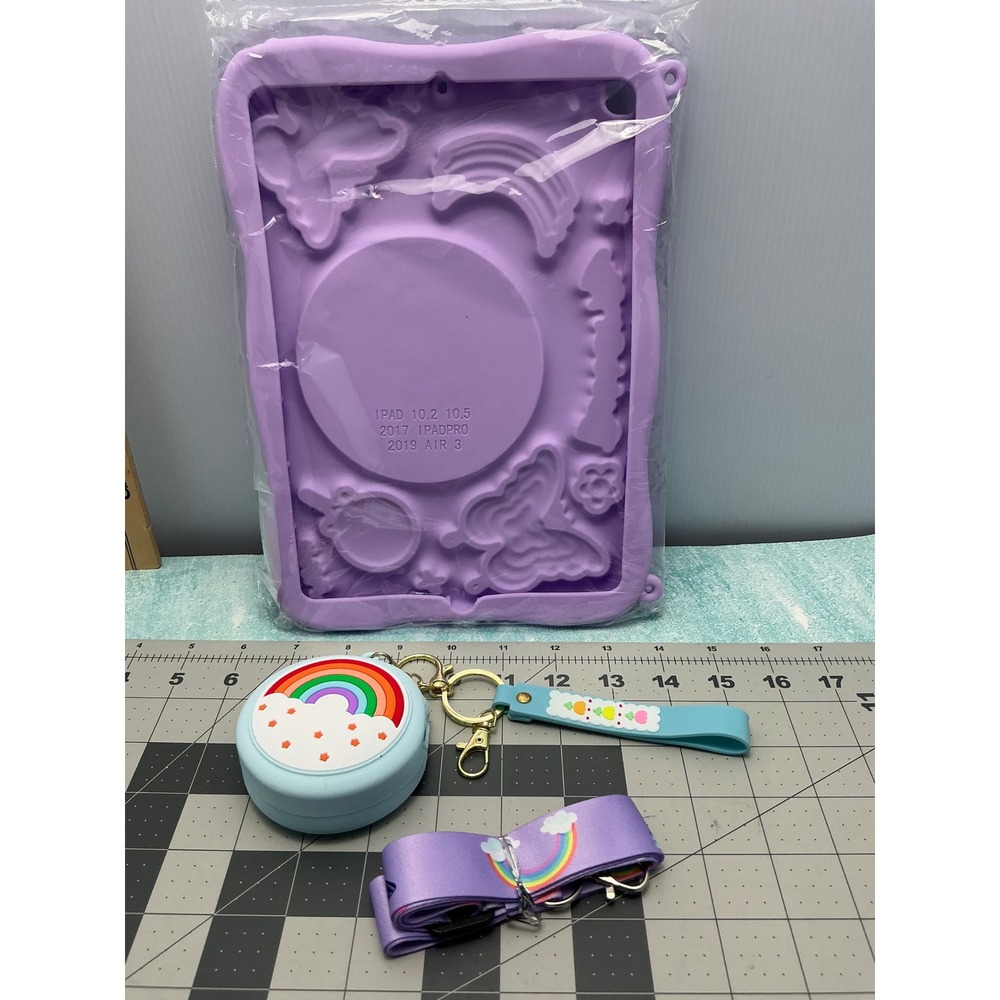 Beszeith Purple Butterfly Rainbow‎ iPad Case 10.2 10.5 with Strap & Coin Purse